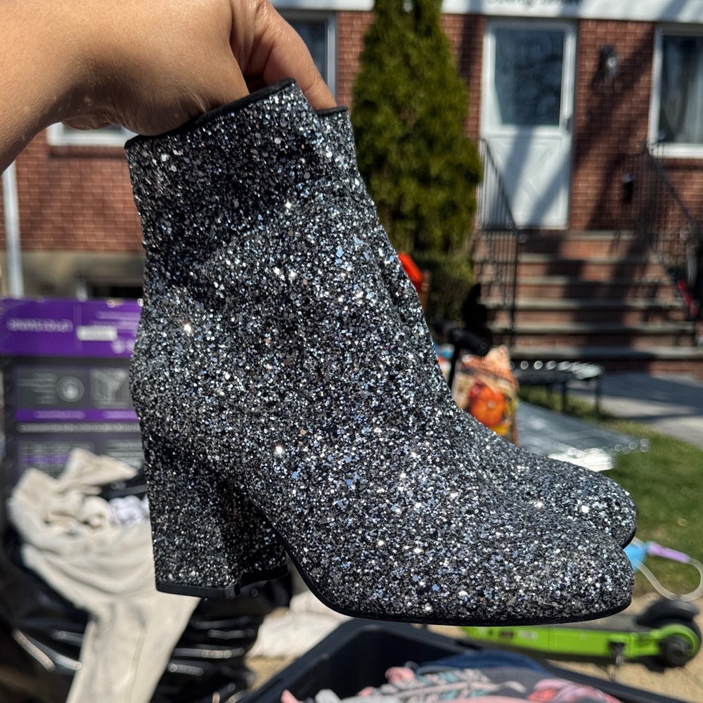 Marc Fisher Glitter Ankle Boots - Black Silver
